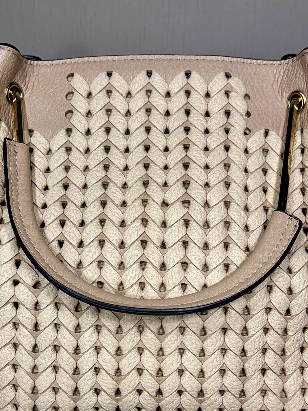 SONDRA ROBERTS Beige Woven Satchel w/Gold Hardware - Picture 2 of 13